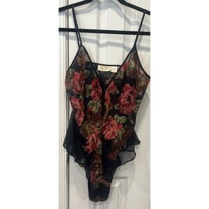 Victorias Secret Lace Romper Bodysuit Sheer Chiffon Ruffles Vintage 80s Gold